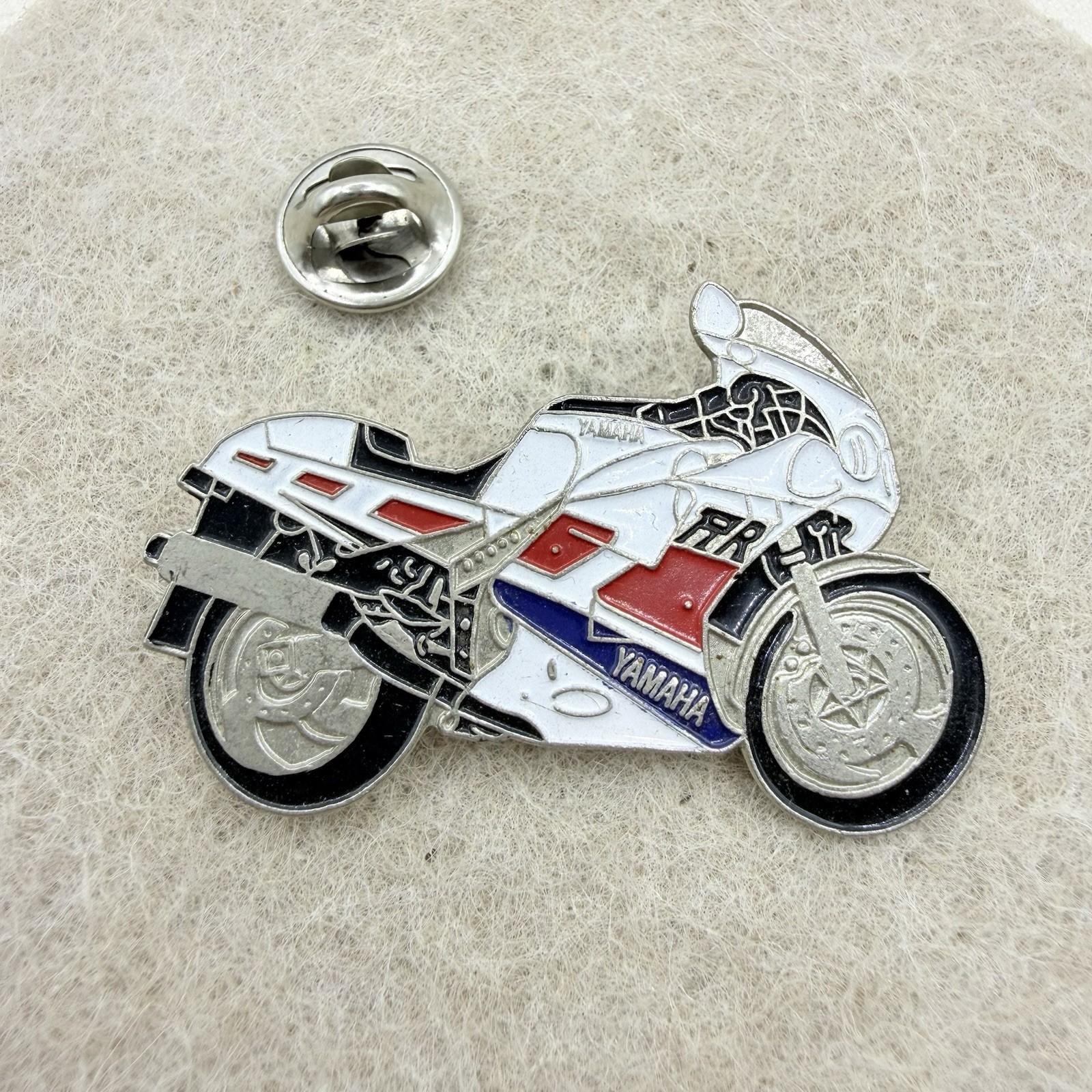Vintage Silver Tone Enamel Yamaha FZR 1000 Sports Motorcycle Bike Pin