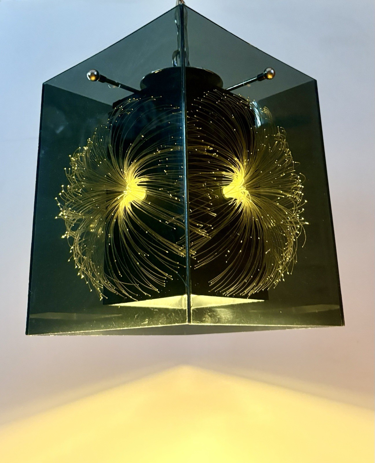 Vintage 1960's-70's MCM Retro Fiber Optic Smoked Lucite/Acrylic Cube Swag Light