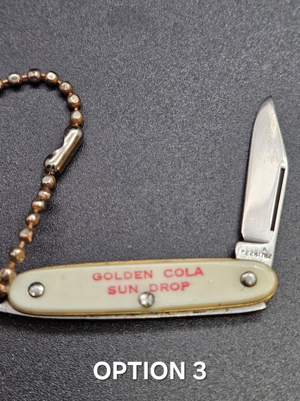 Vintage Golden Cola Sun Drop Mini Pocket Knife Imperial USA Pat Keychain