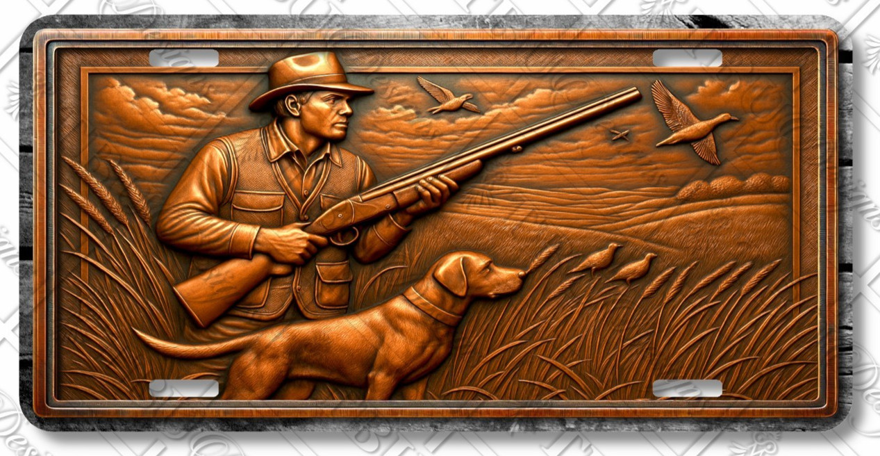 Rustic Bird Hunter License Plate – Hunting Dog & Waterfowl Car Tag – LP-HU001
