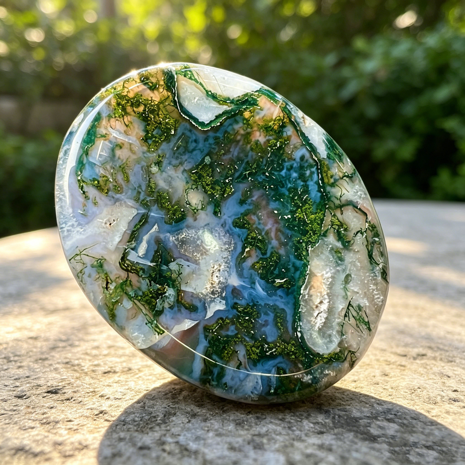 Natural Moss Agate Worry Stone Oval Thumb Palm Stone Stress Relief Meditation
