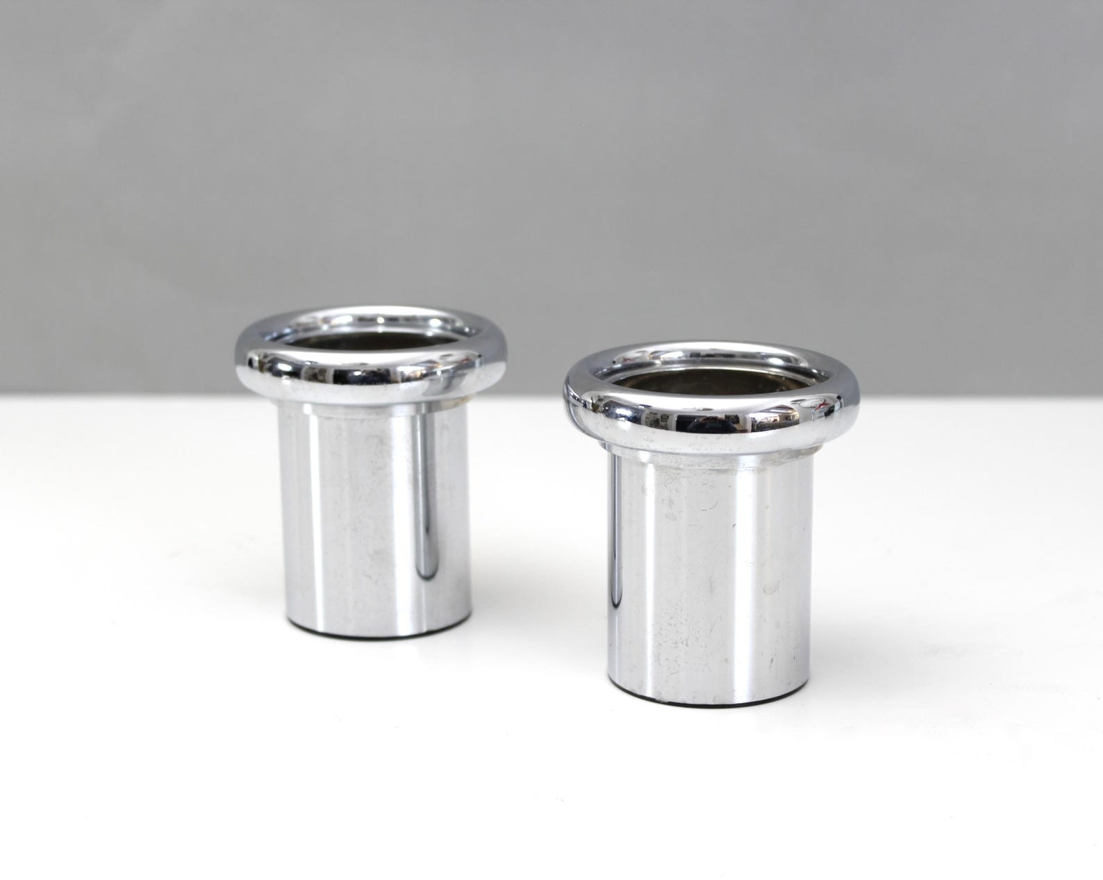 2 Nagel KG Chrome Pillar Candleholders Caesar Stoffi Mid Century West Germany