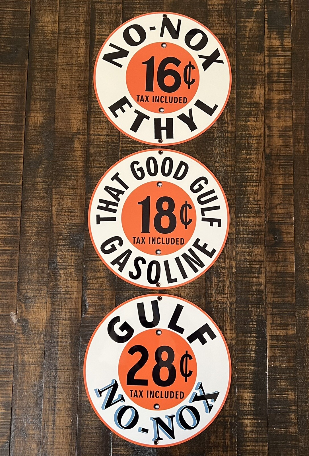Gulf Gasoline With Prices advertising sign oil gas 3 Piece No Nox