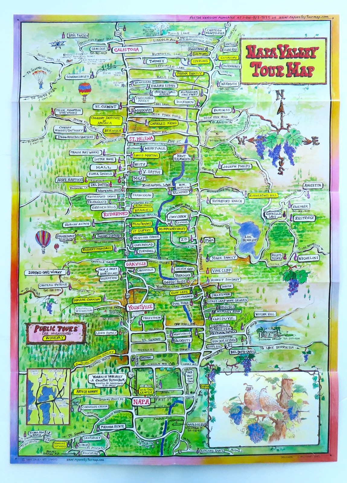Napa Valley Tour Map Vintage Winery Guide California Travel Souvenir Poster CA