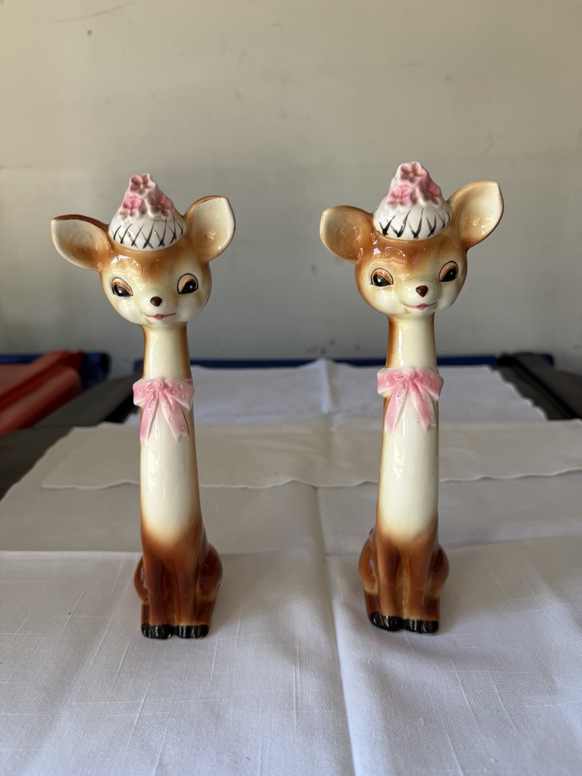 Vintage 1956 Napco Long Neck Bambi Deer Salt & Pepper Shakers A1879 Japan Kitsch