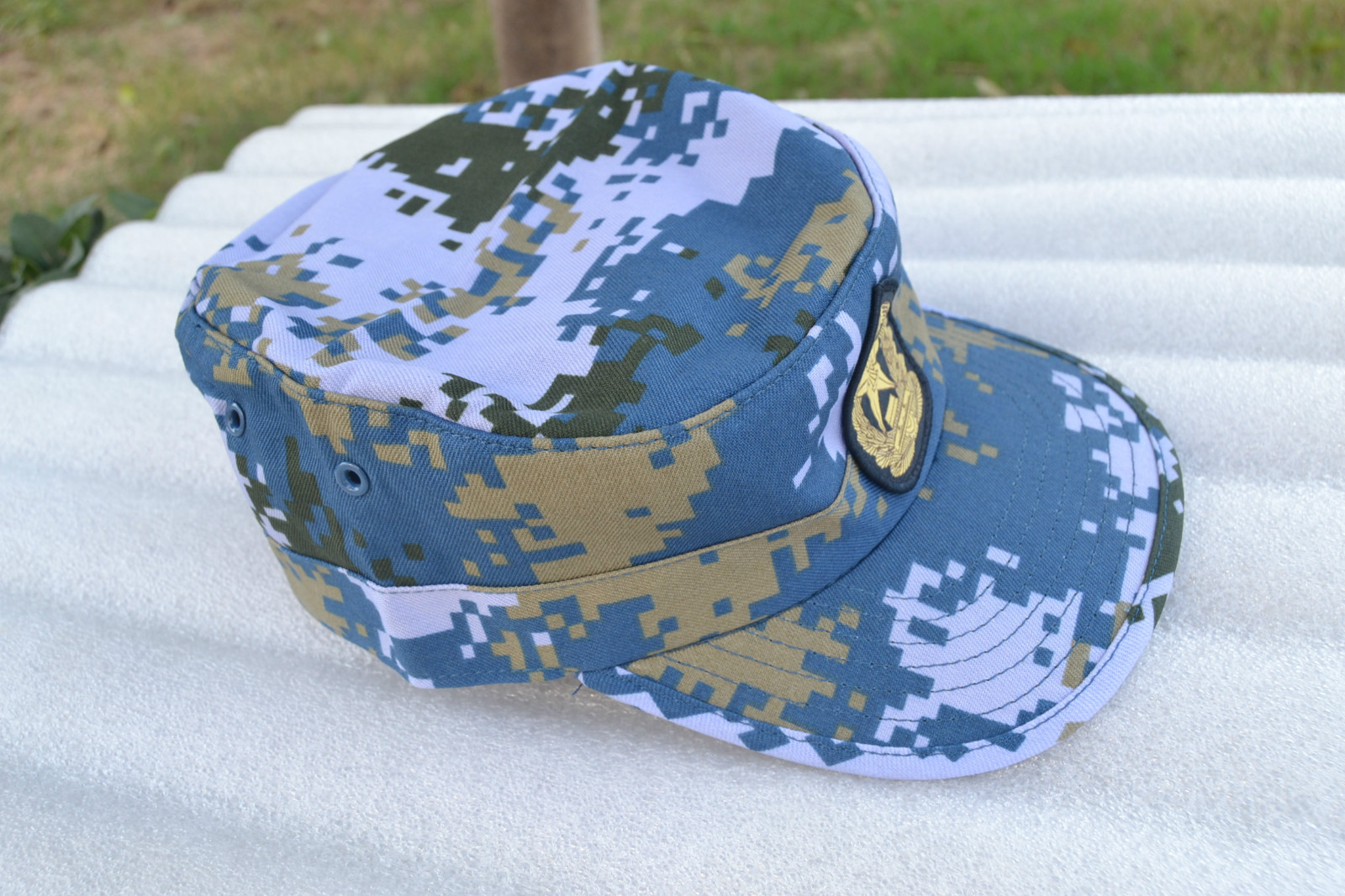 Surplus Chinese Army Pla Original Type 07 Navy Camo Hat Cap Size 58 + Hat Emblem