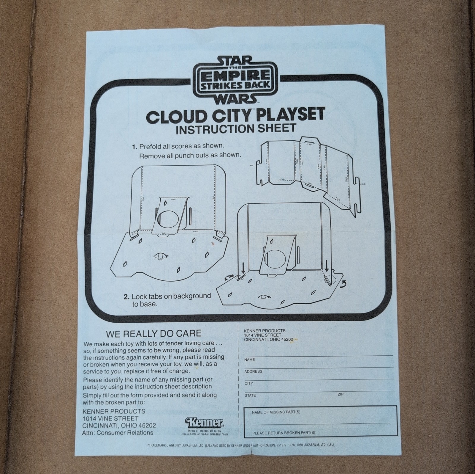 Vintage Kenner Star Wars Empire Strikes Back Cloud City Playset Instructions 