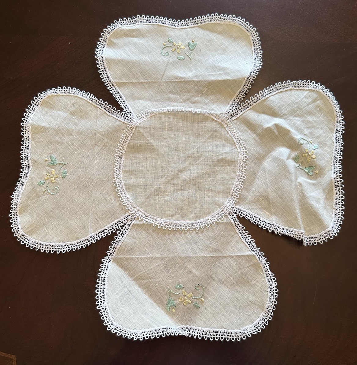 Vintage Hot Rolls Bread Basket Liner  Hand Embroidered Lace Made In Italy