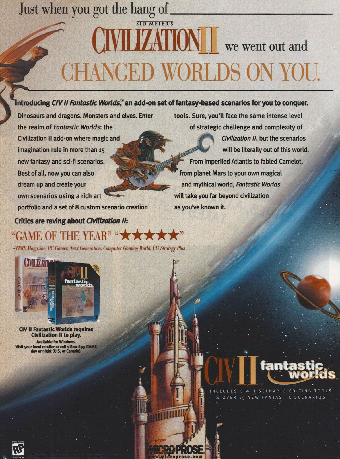 Civ II Fantastic Worlds Print Ad/Poster Art PC Big Box