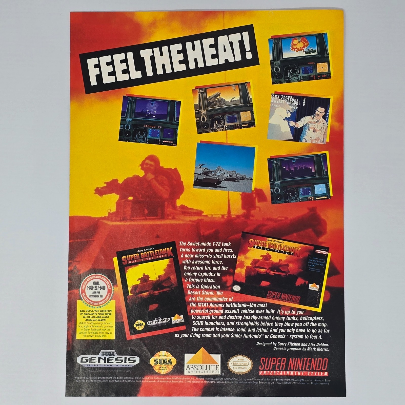 Super Battletank Sega Genesis Super Nintendo SNES Feel The Heat Print Ad/Poster