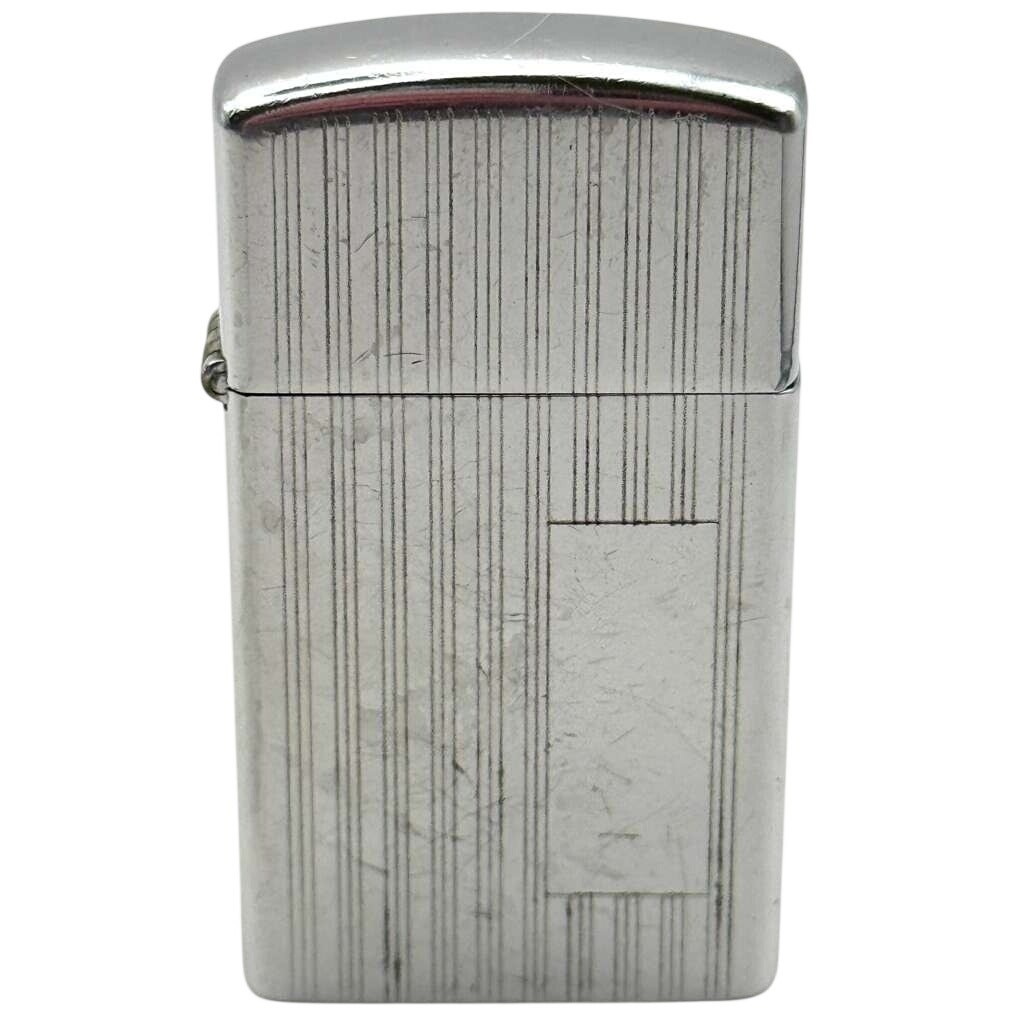 Vintage 1959 Zippo Slim Pinstripe Chrome Lighter Blank Panel Loose Lid USA