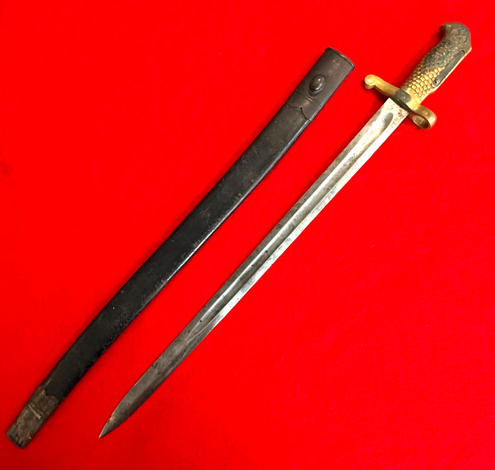 Very Rare U.S. M1870 Navy Rifle Sword Bayonet – Ames Co., Chicopee – USN  w/Scab