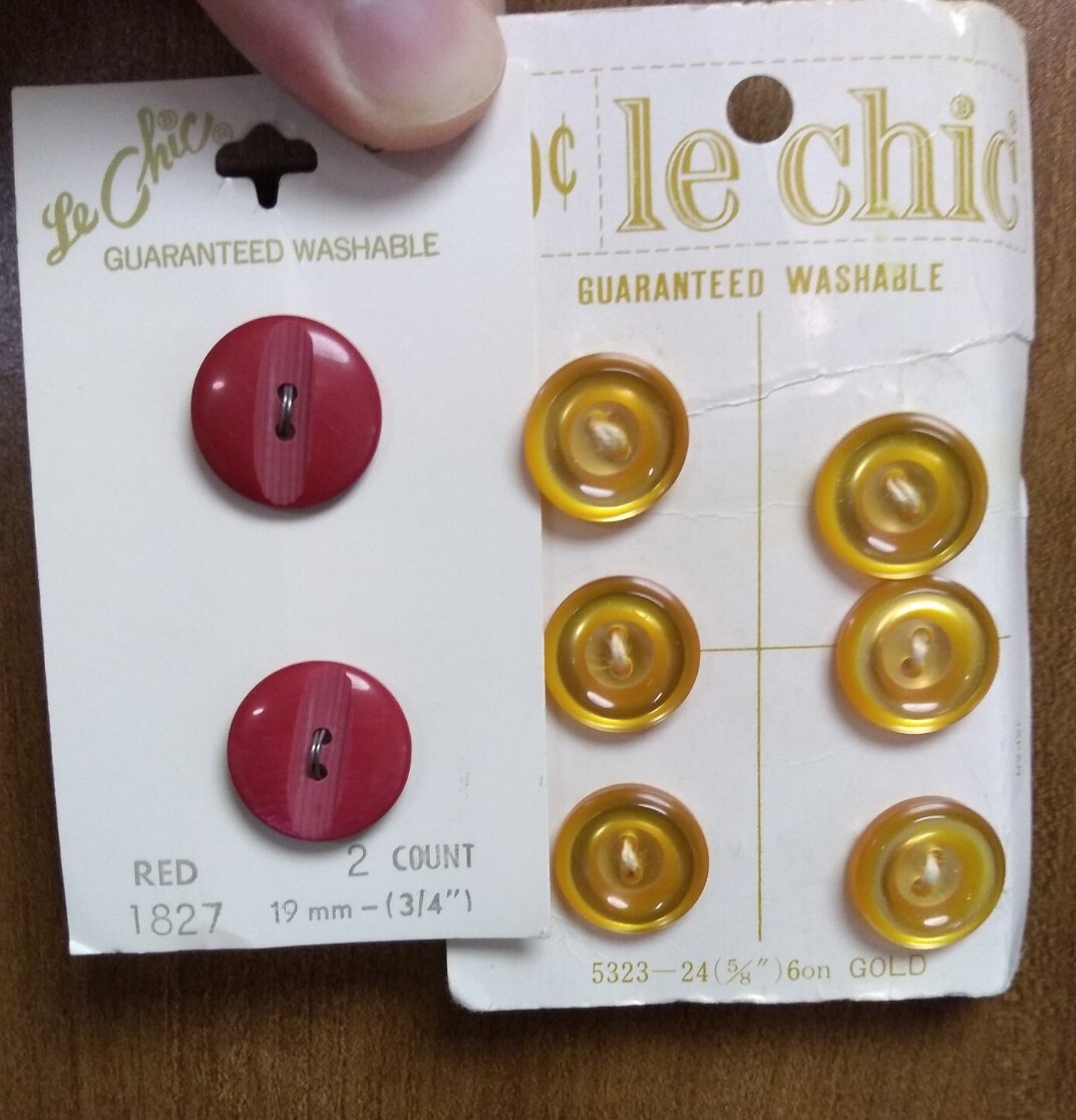 vintage LE CHIC buttons NOS yellow, red LOT