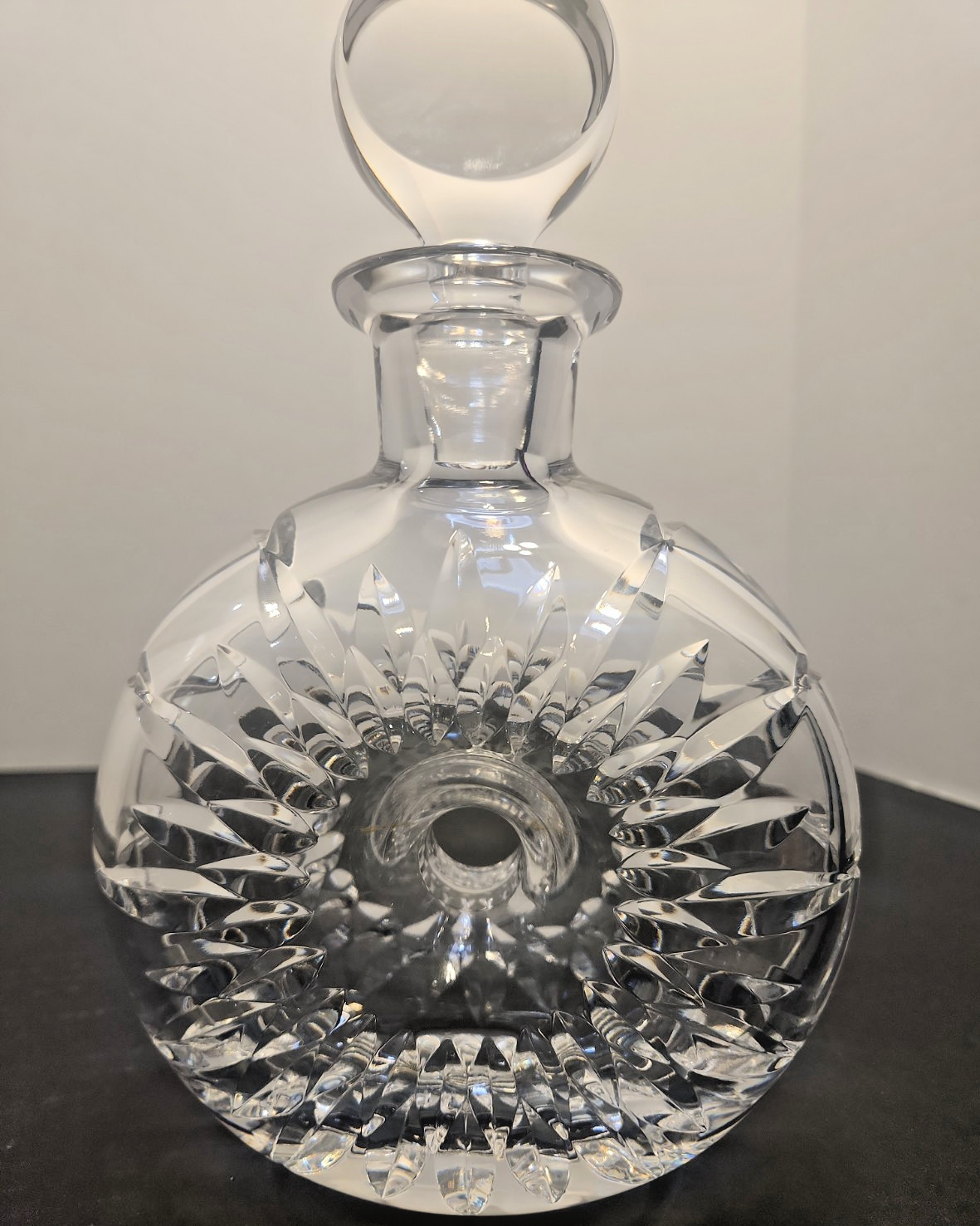 Atlantis Crisal Evora Cut Crystal Donut Decanter Wheel Pierced Center Vtg MCM