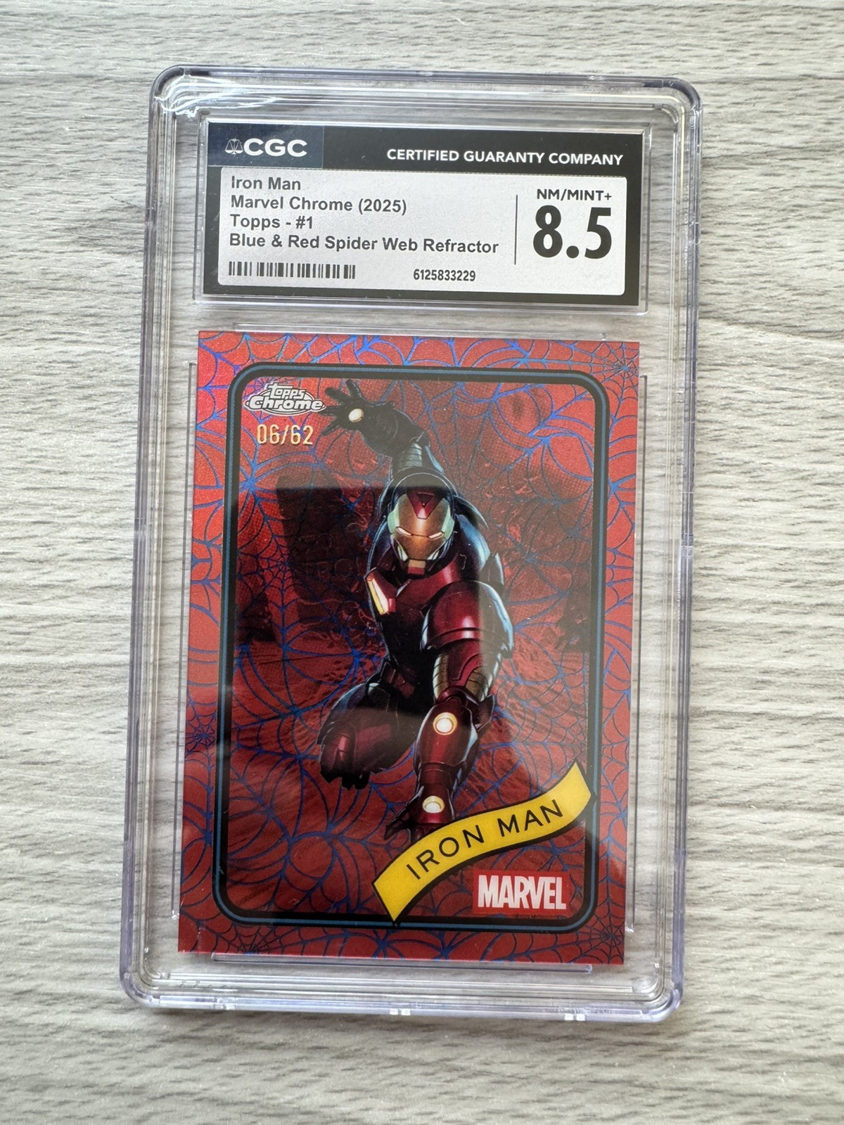2025 Topps Chrome Marvel - Iron Man /62 - Spider Web Refracter - #1 CGC 8.5