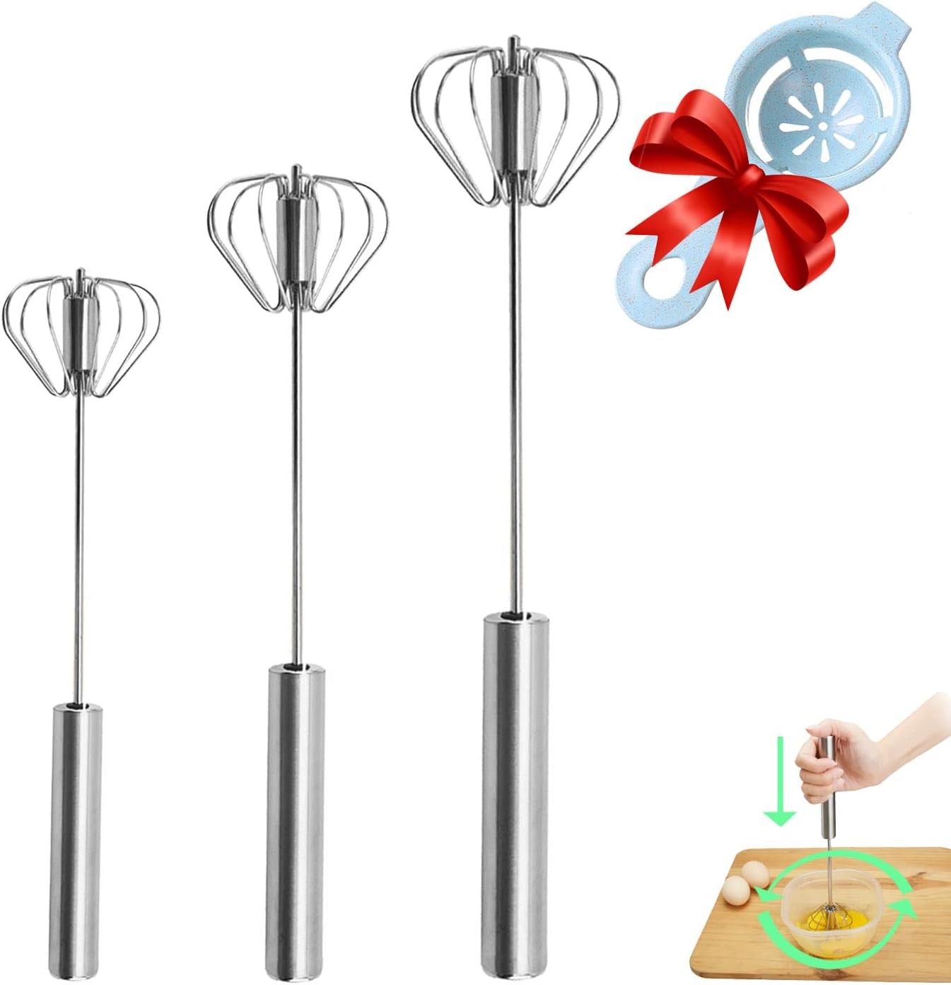 Semi-automatic Whisk Stainless Steel Egg Beater Hand Push for Cream