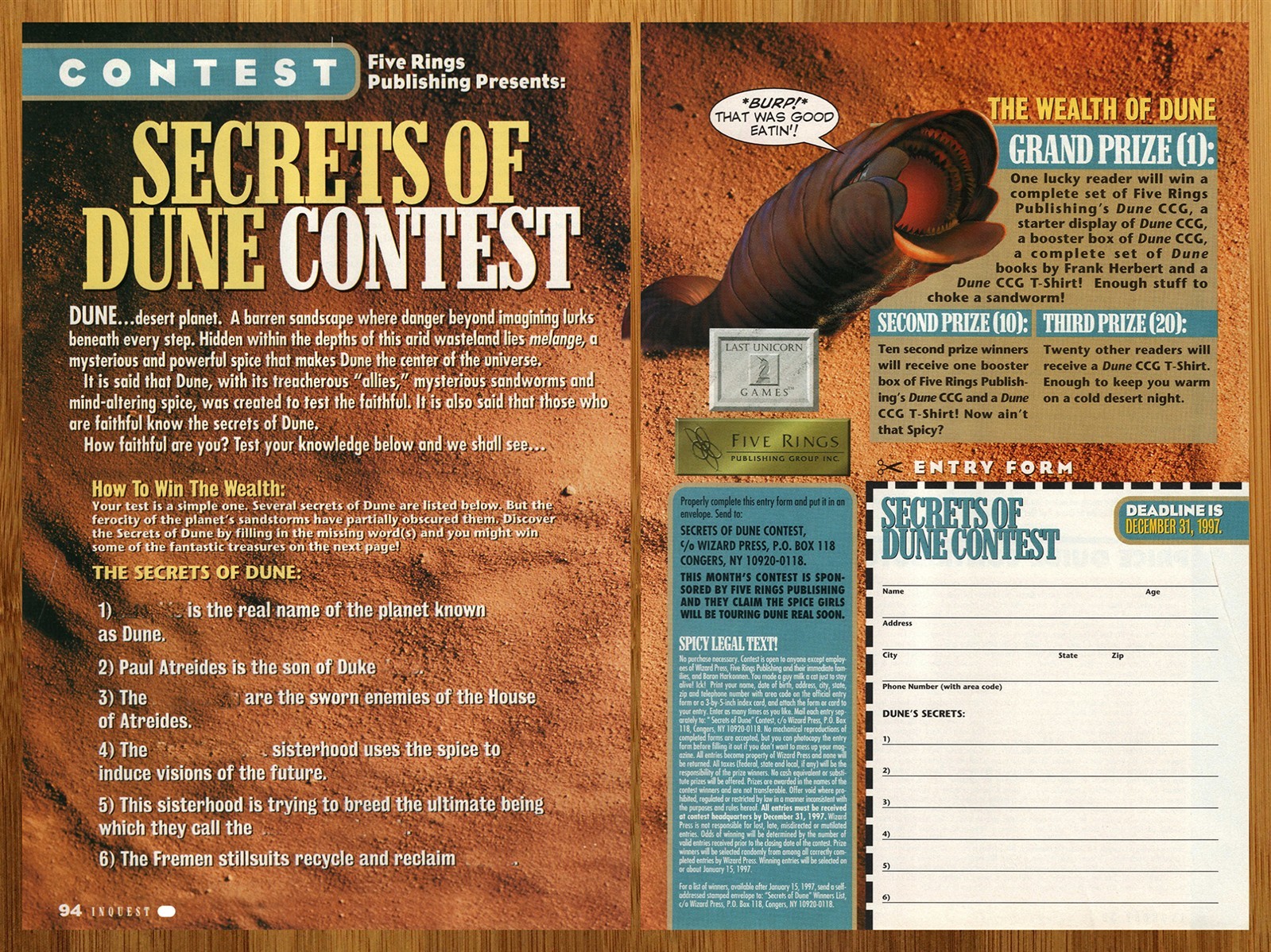 2000 Dune Card Game Vintage Print Ad/Poster Authentic Frank Herbert CCG TCG Art