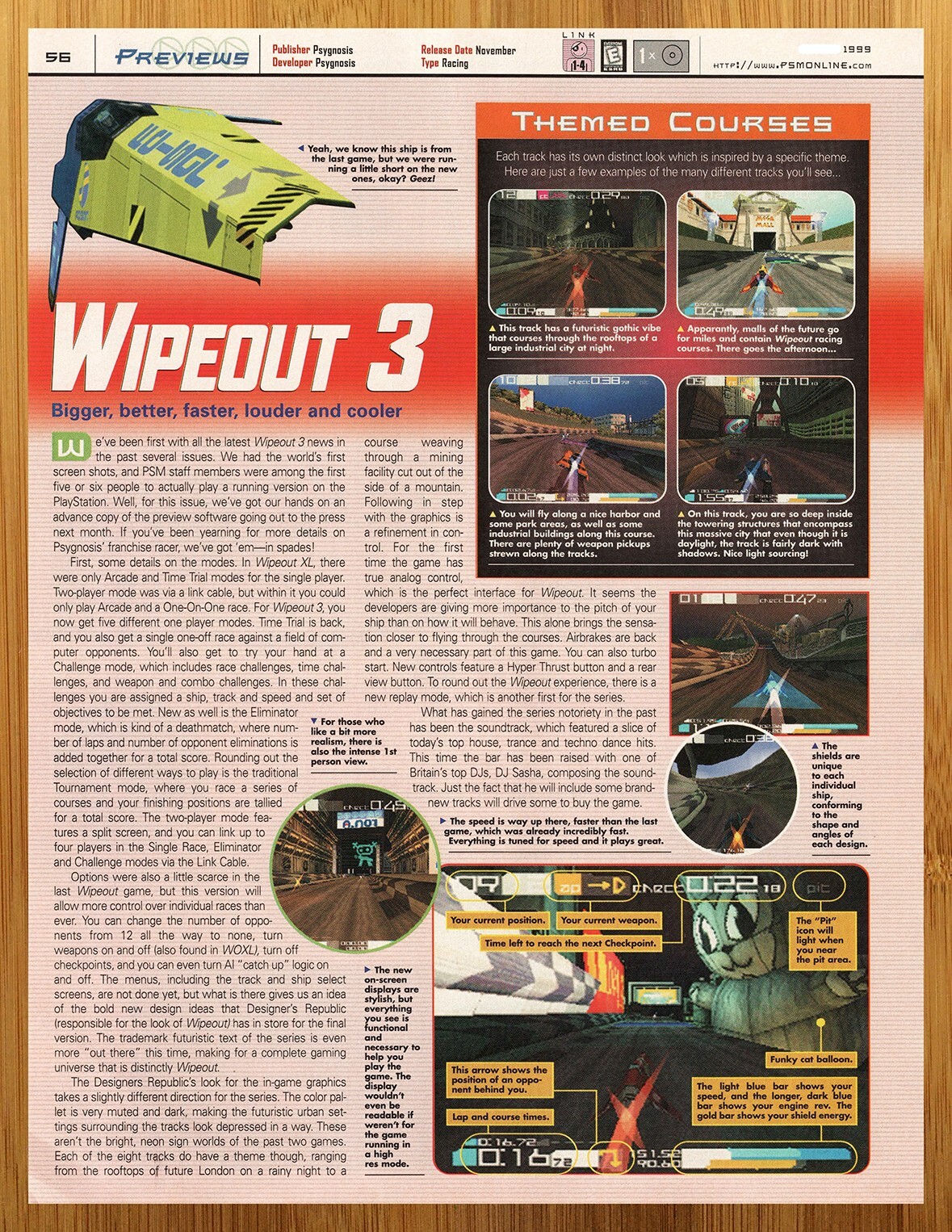 1999 Wipeout 3 Playstation 1 PS1 PREVIEW PAGE Print Ad/Poster Video Game Art