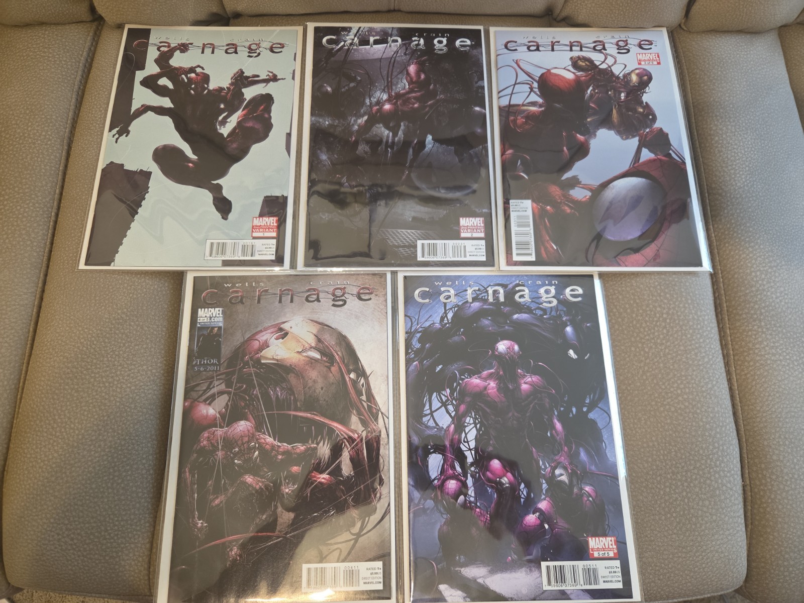 CARNAGE Marvel Limited Series #1-5, 1&2 HTF Variants (2010) Complete Set 