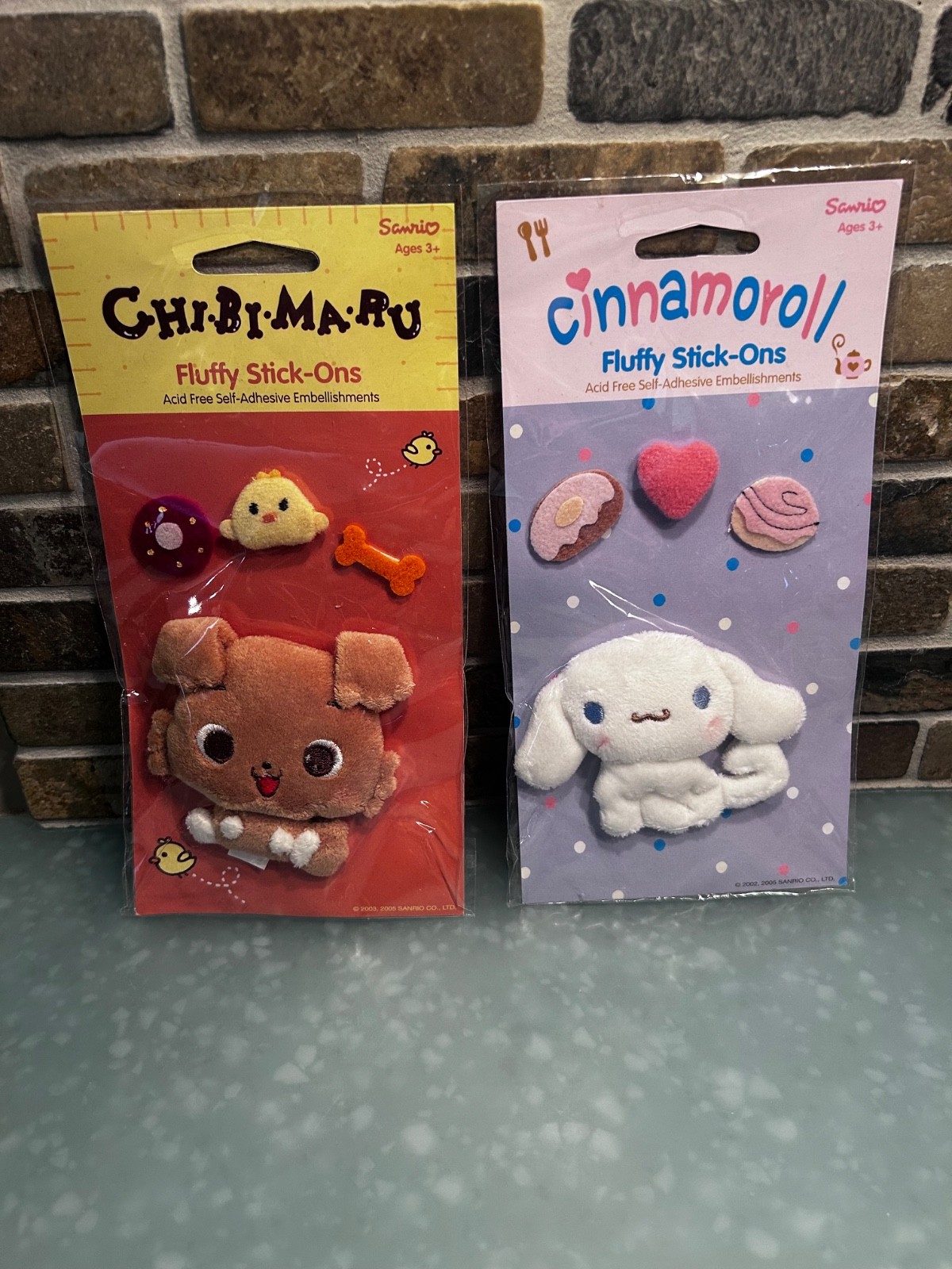 Vtg 2005 Sanrio Fluffy Stick-Ons, Plush Puffy Stickers Chibimaru Cinnamoroll Y2K
