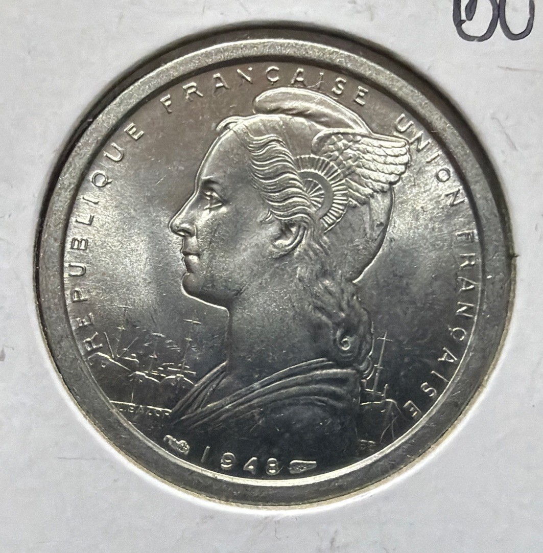 1948(a) Madagascar 2 Francs UNCIRCULATED Aluminum Coin-KM#4
