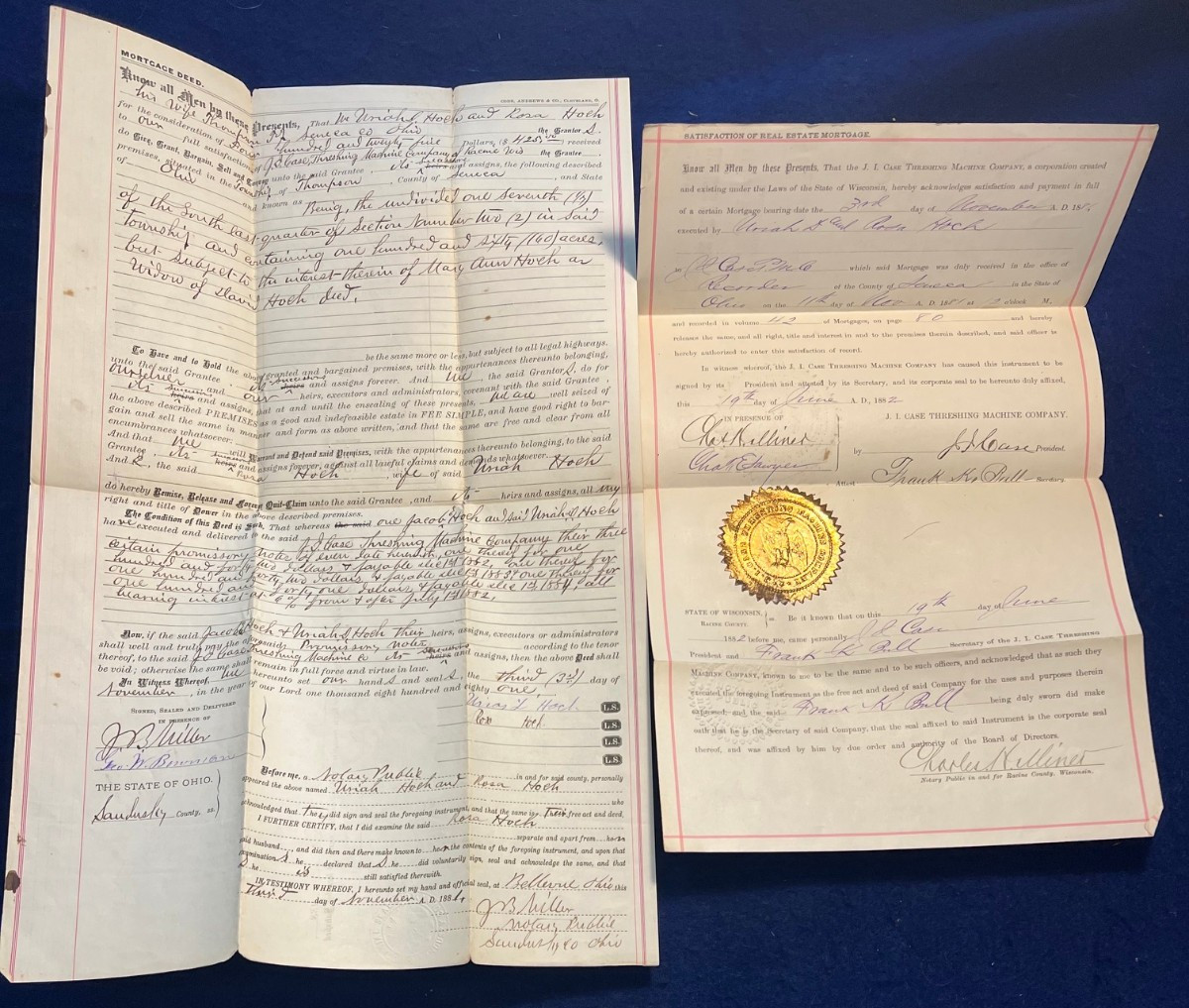 1883 J I Case Signed Thresher Mortgage  Illinois Farm Antique Autograph