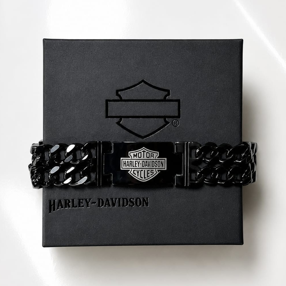 Harley-Davidson Black Chain Bracelet w/ Bar & Shield Logo (Includes Box)