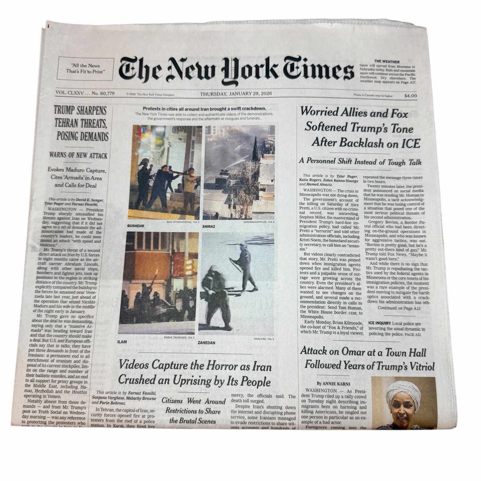 The New York Times Newspaper January 29 2026 Complete Unread Print Paper NYT