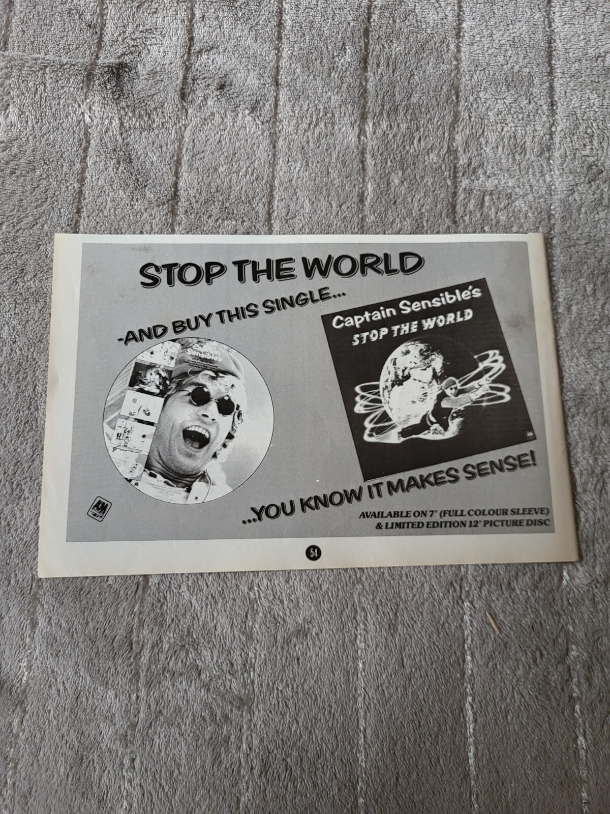 TPGM23 ADVERT 5X8 CAPTAIN SENSIBLE : 'STOP THE WORLD' SINGLE