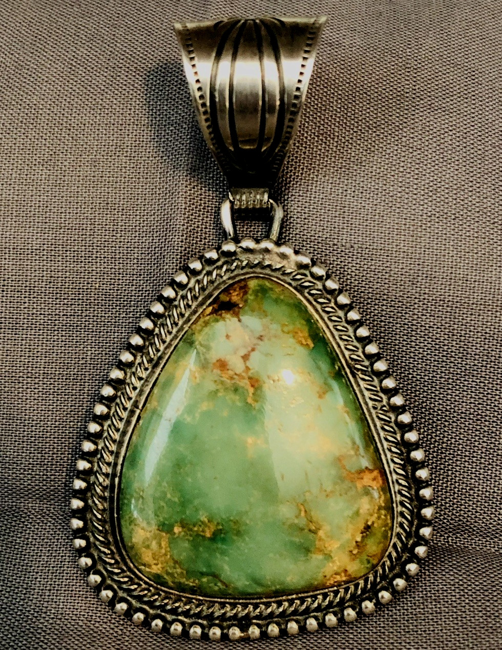 Vtg Navajo WALLACE YAZZIE JR.  Sterling &  Turquoise Pendant  Large Bale