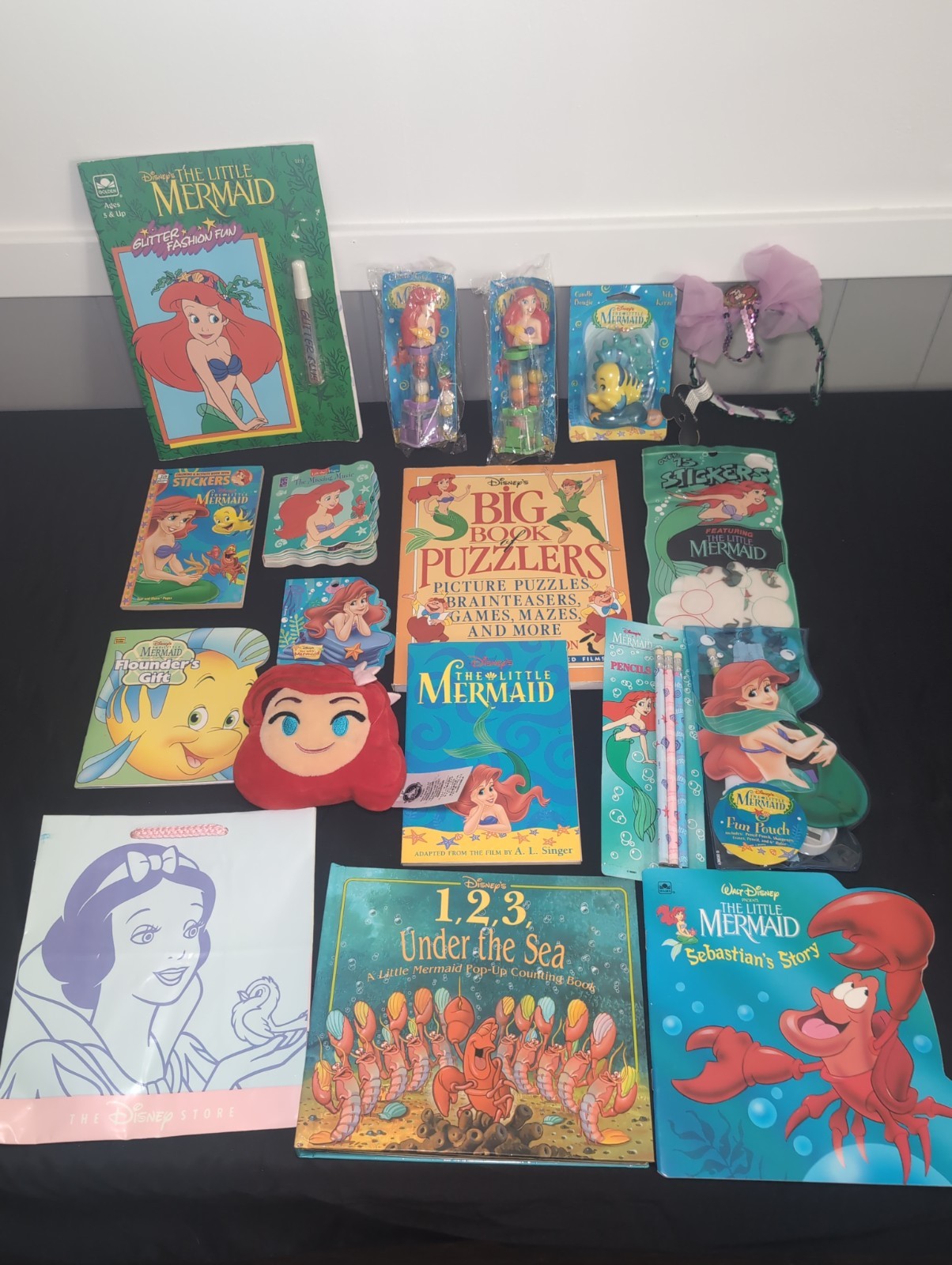 🐸 Huge Vintage Disney Little Mermaid Lot Of 18 New 90s Books Pencils Misc 