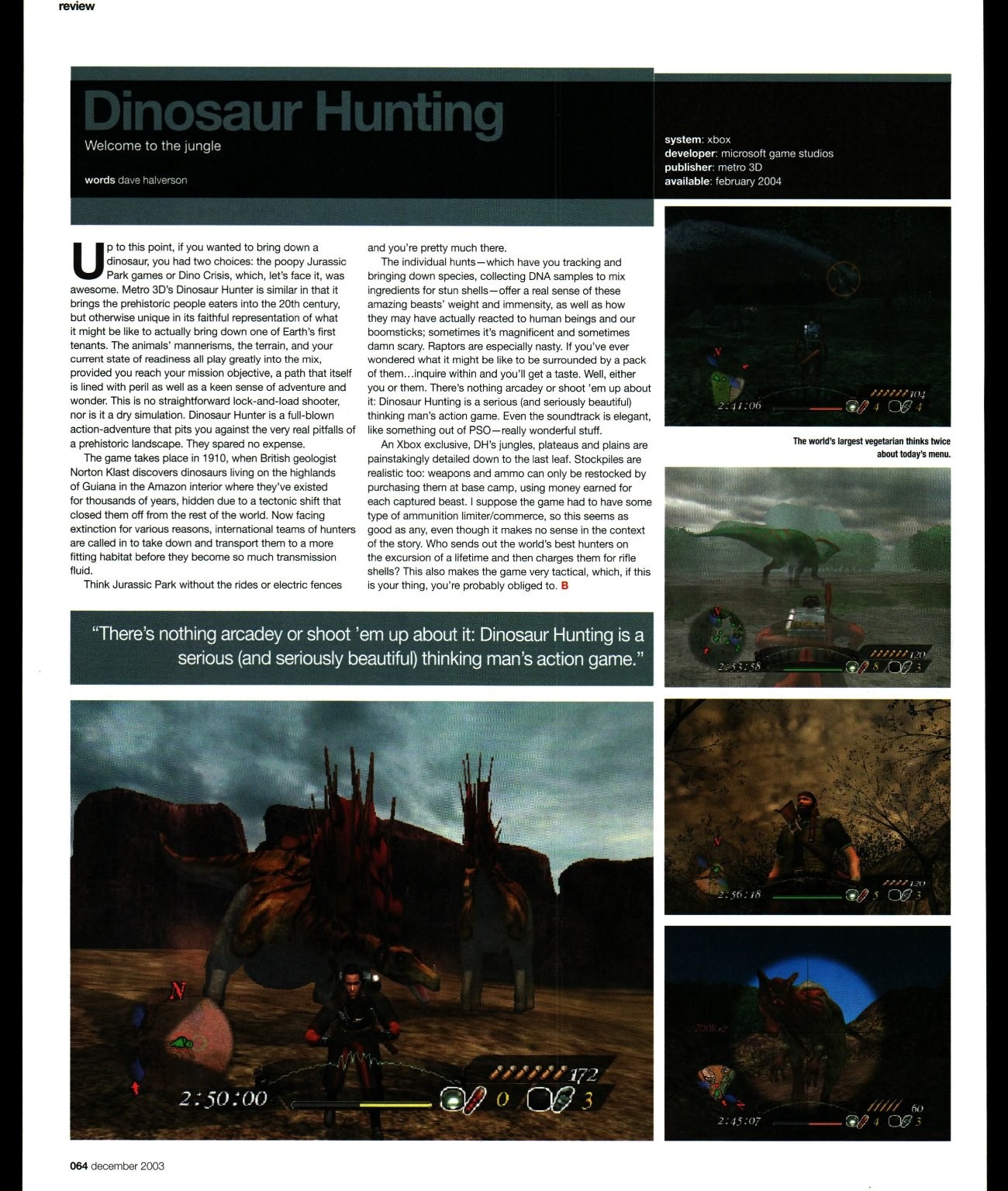 Dinosaur Hunting Xbox Video Game Review Print Magazine Ad 2003 Metro 3D