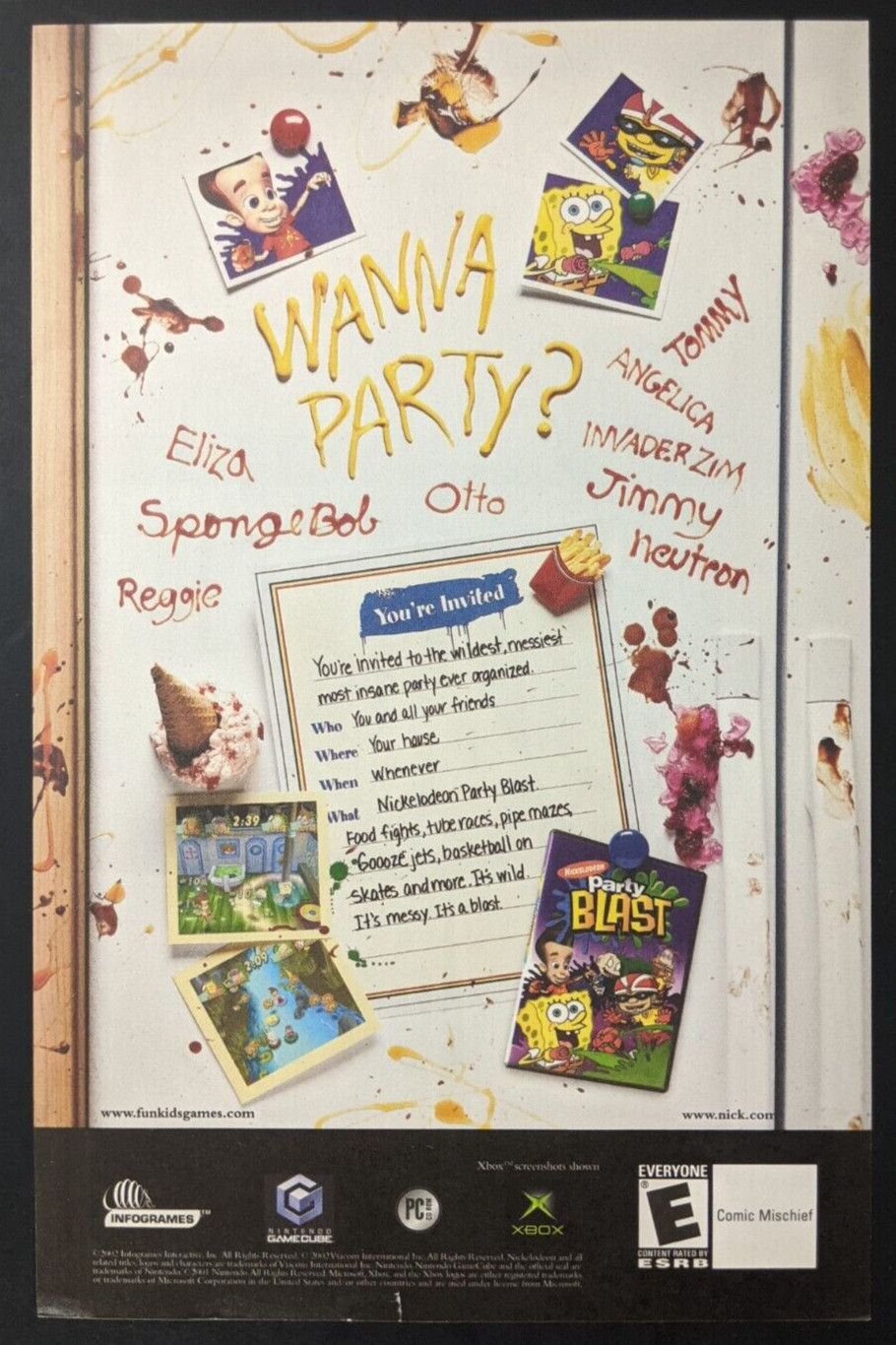 DAMAGED Nickelodeon Party Blast Print Ad Game Poster Art PROMO Original GameCube