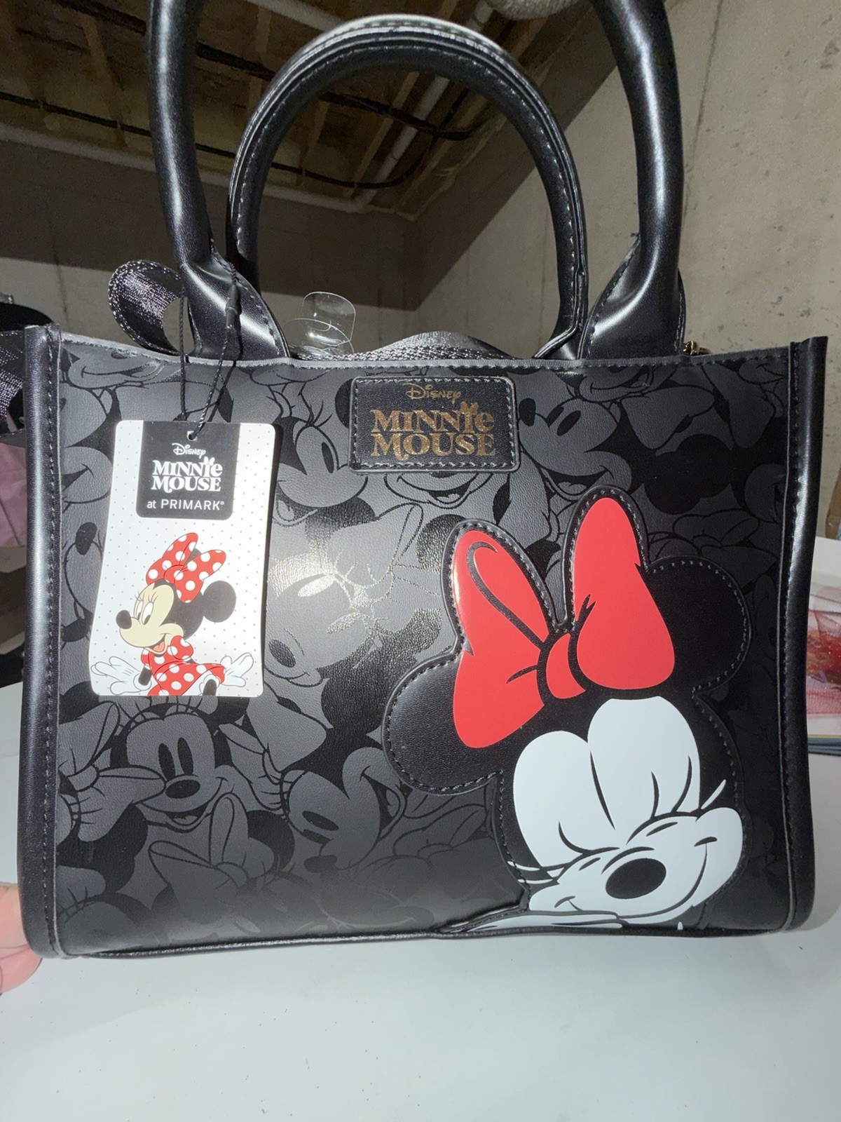 Primark Disney Minnie Mouse Black Small Tote Handbag Purse Bow Design