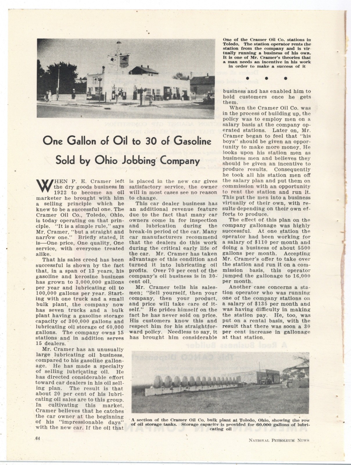 1935 Story & Pic: P.E. Cramer Oil Co. of Toledo, OhiO - MobilGas Station Pic