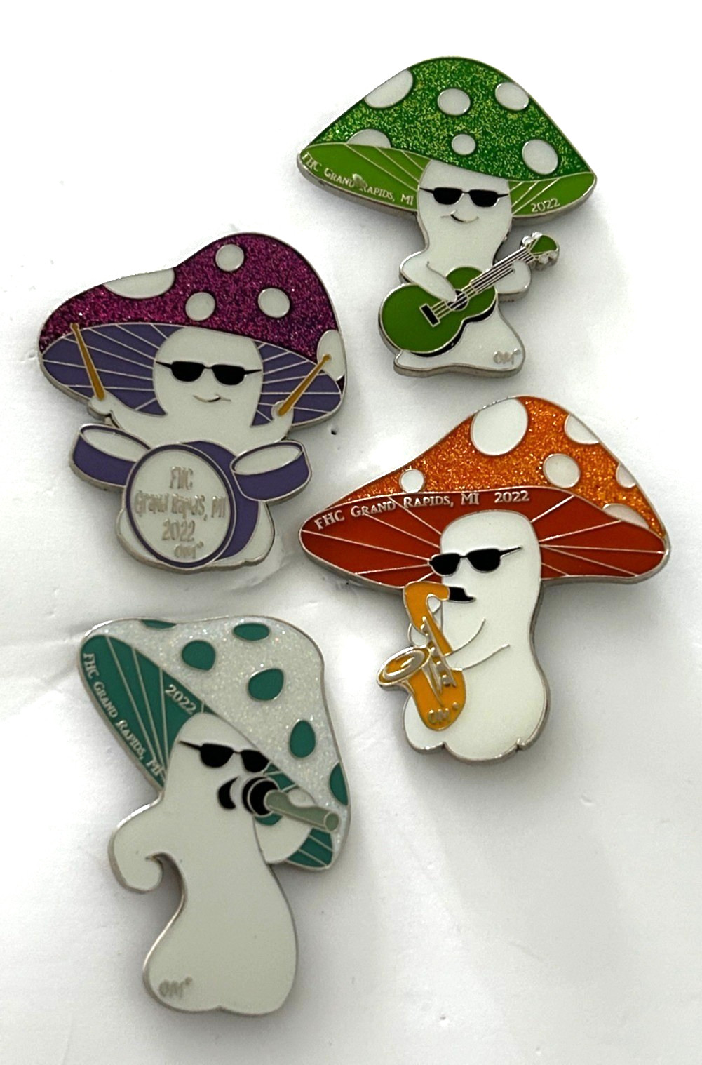 Odyssey of the Mind FHC Grand Rapids MI 2022 Mushroom Band Pins Set 4 Lot OM