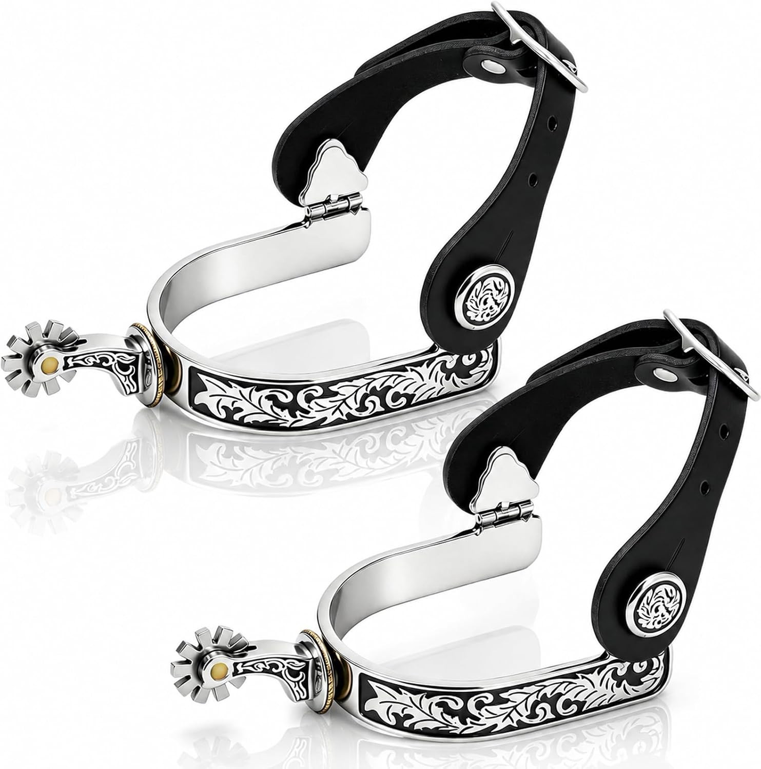 2 Pack Stainless Steel Western Cowboy Spurs with Spur Straps