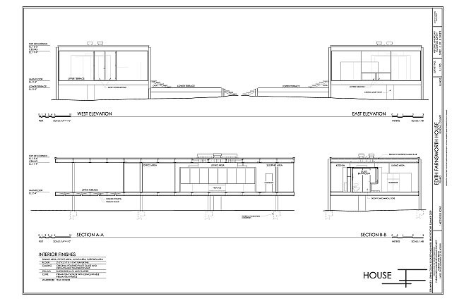 Plano Illinois Edith Farnsworth House 2009 West East Elevations Sections