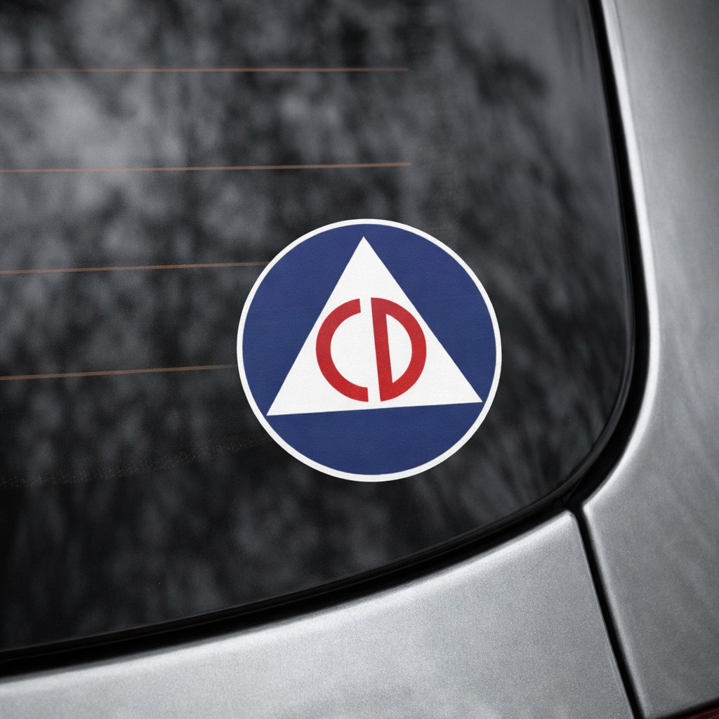 (2) Civil Defense CD Logo Decal Sticker 3.25” Round USA Vintage Sign P49