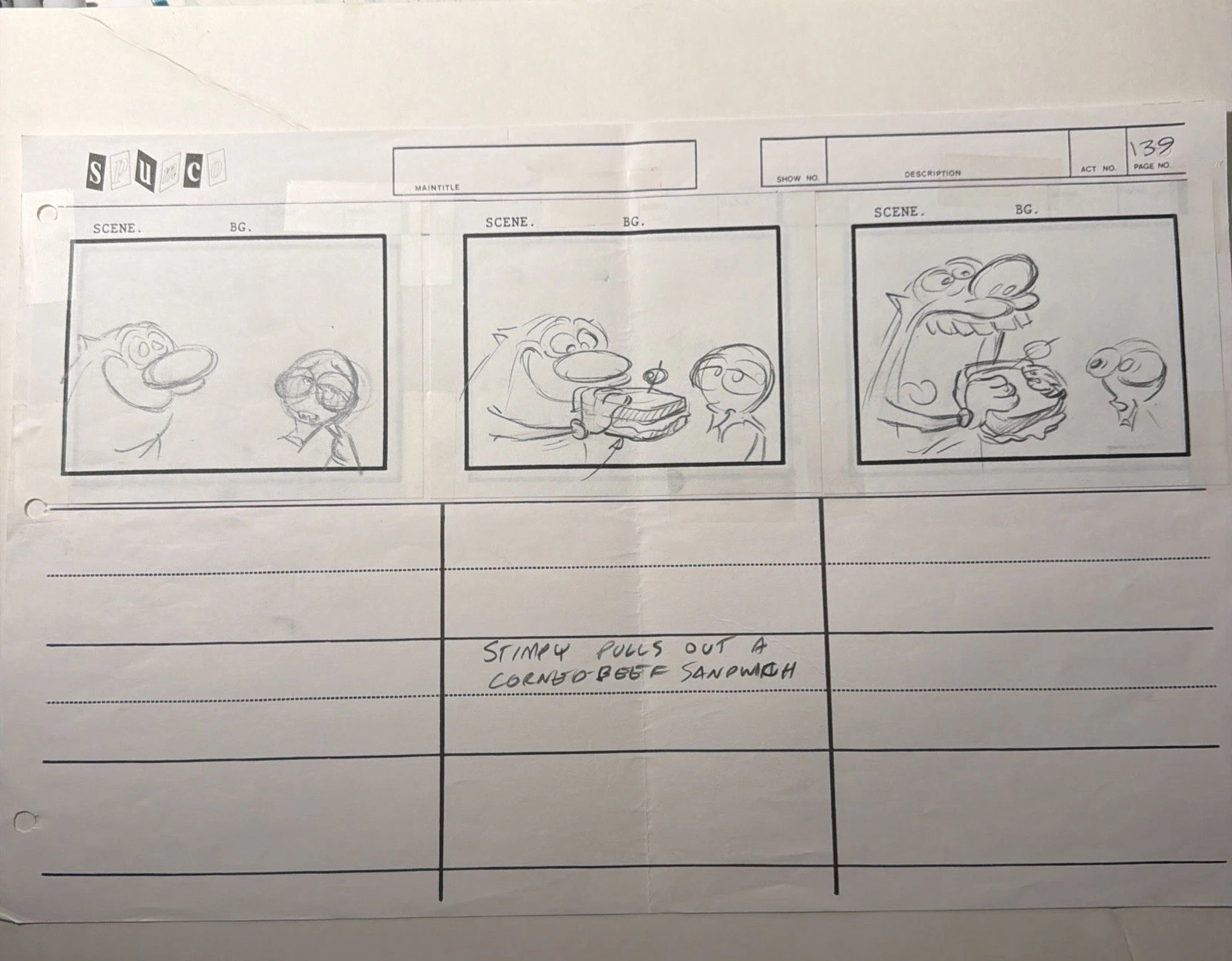 Ren & Stimpy Original Production Storyboard Art Spumco  - COA