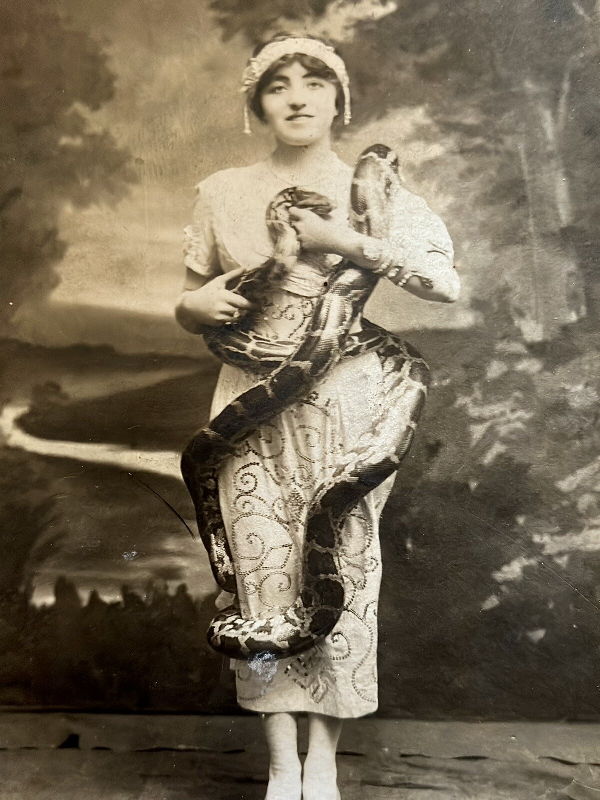 Amazing Victorian Snake Charmer Sideshow Ringling Circus Photo Antique Barnum