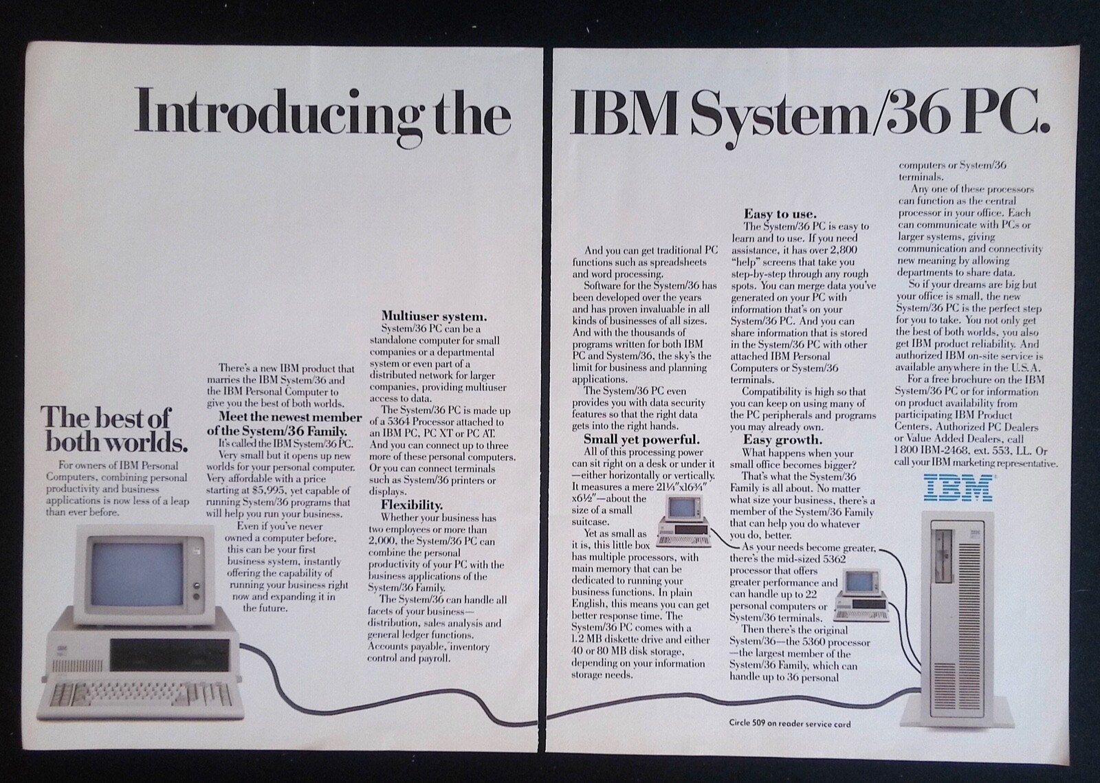 1985 IBM System/36 PC Vintage 2pg Computer Ad \