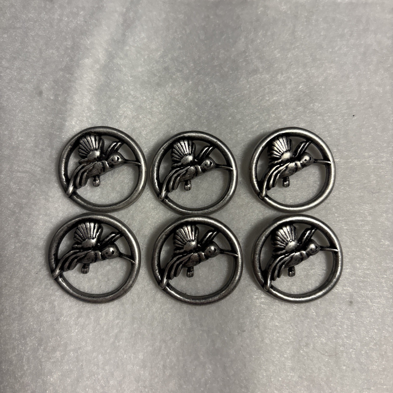 Nicky Epstein Out Of Production Buttons Lot Of 6 Pewter Hummingbird 1” NOS