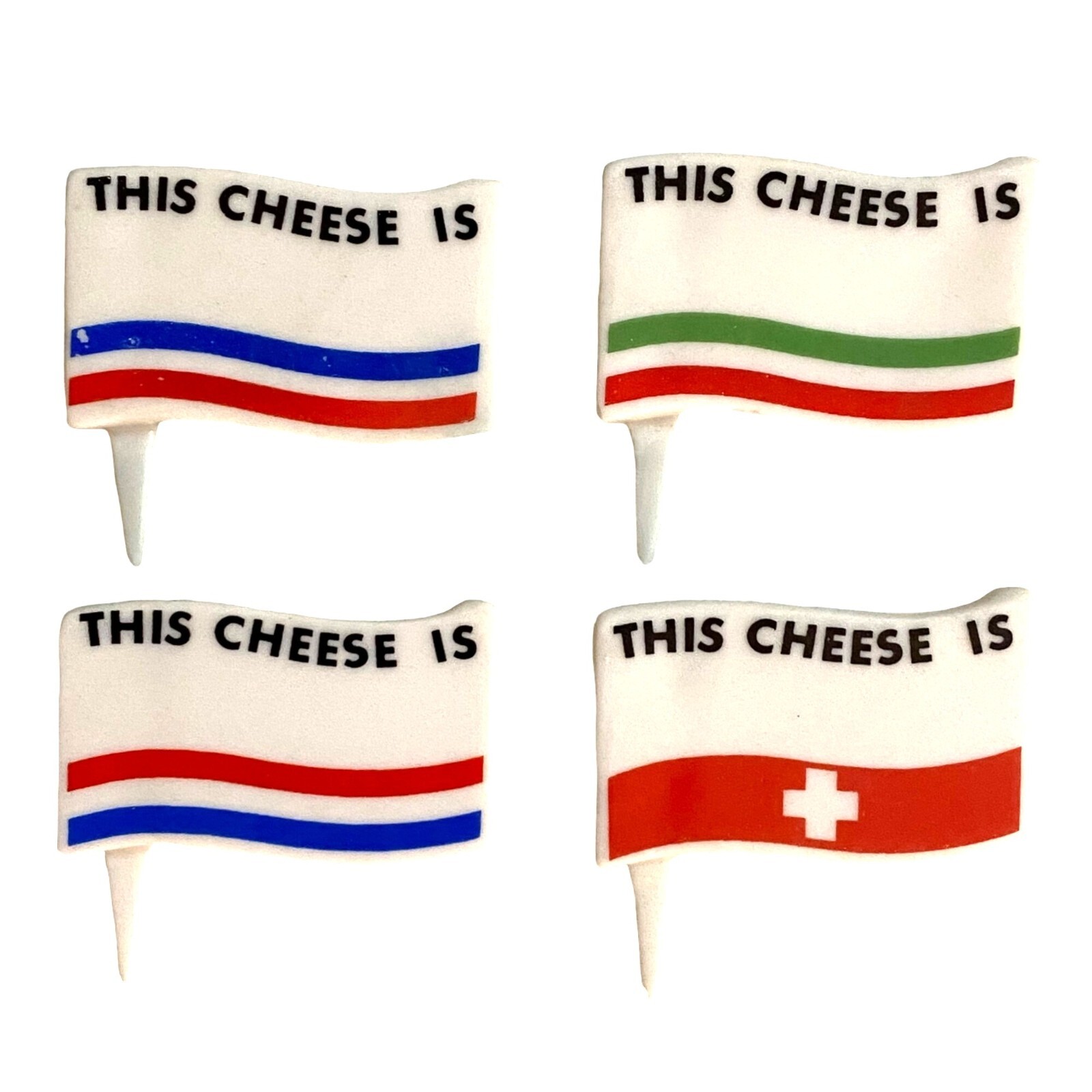Vintage Set Of Four Cheese Markers With International Flags