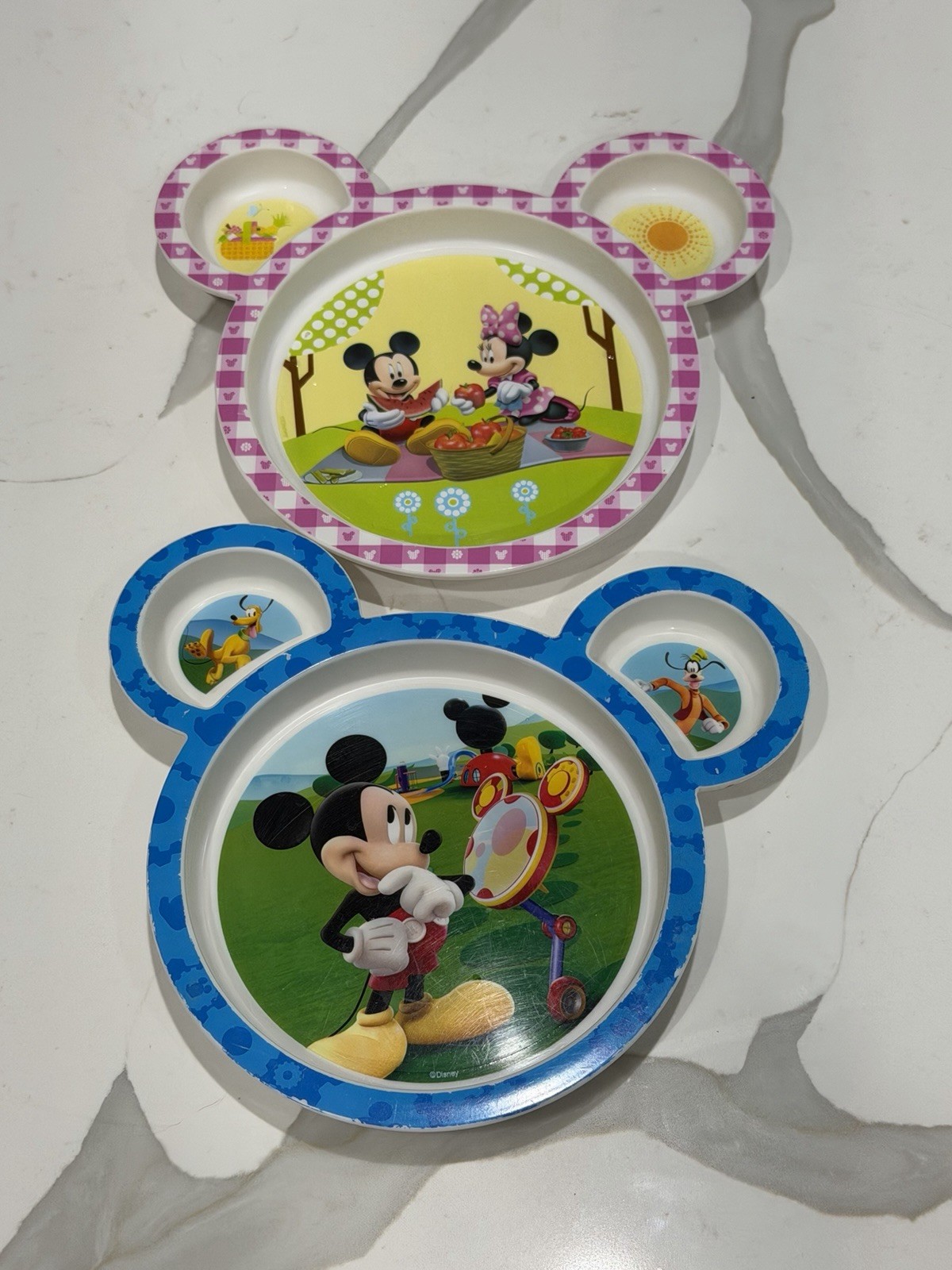 2008 Learning Curve Set Of 2 Mickey Minnie Mouse  Melamine Serving Plates Rare