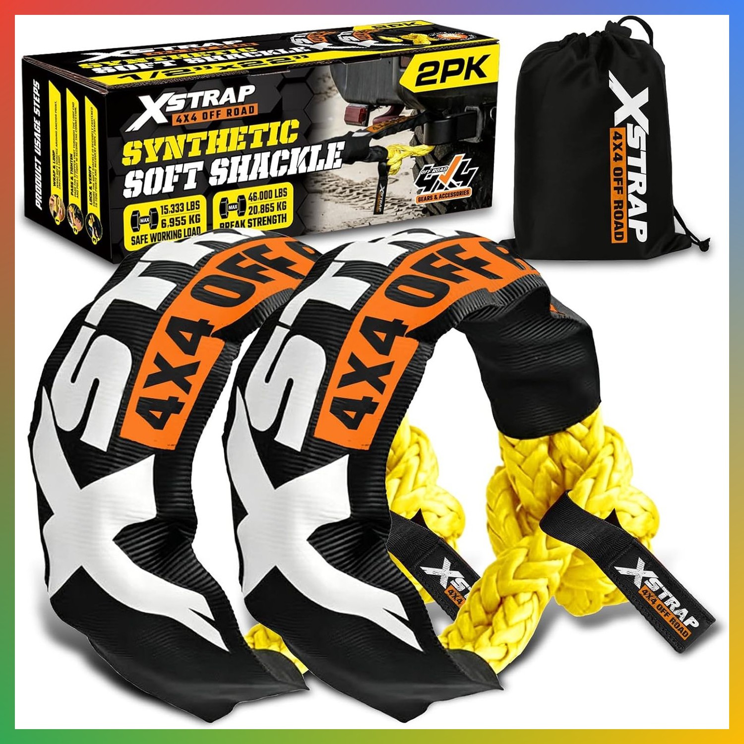 Soft Shackle 2 Pack - 1/2” x 22” 46000 Lbs Tow Recovery