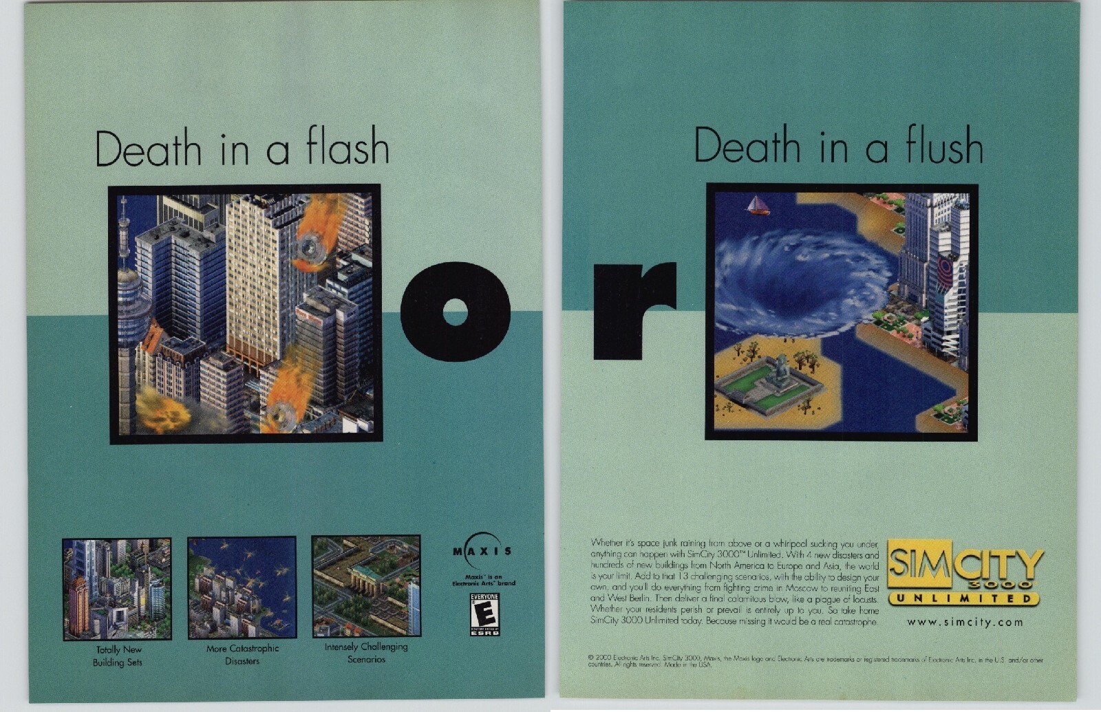 Sim City 3000 Unlimited PC Video Game Art 2000 Vintage Print Ad 