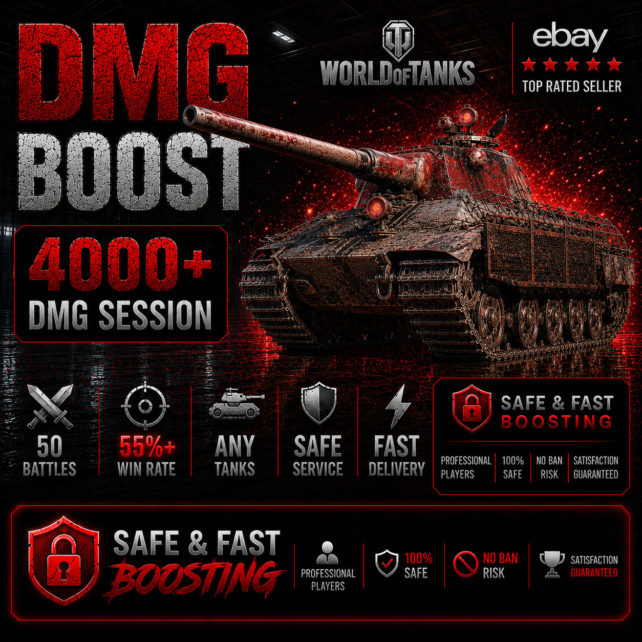 World Of Tanks I 50 BATTLES I DMG BOOST 4000+ I 1-2 DAYS I WOT