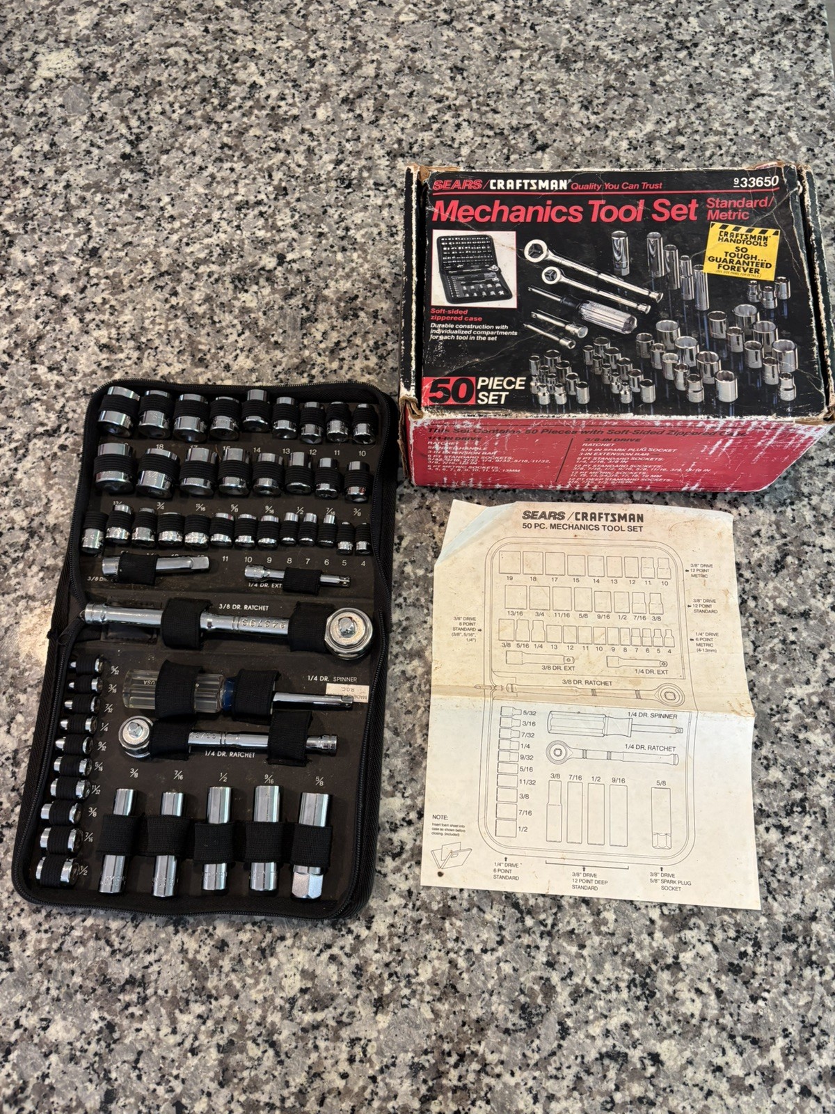 Sears Craftsman Made in USA 50pc Mechanics Tool Set 33650 SAE Metric Ratchets 