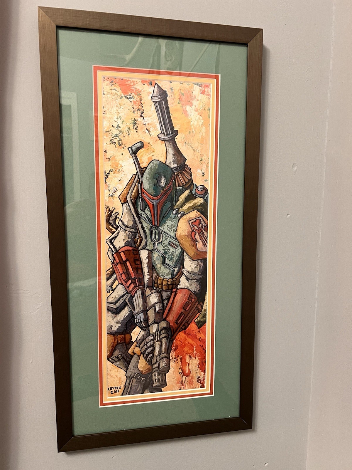 Boba Fett Art Print By Mike Maydak Framed Custom Brushed Bronze Triple Mat